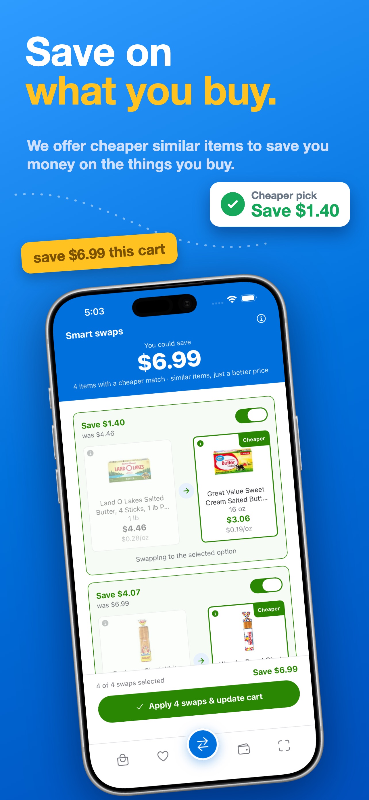 CartSwap smart swaps screen